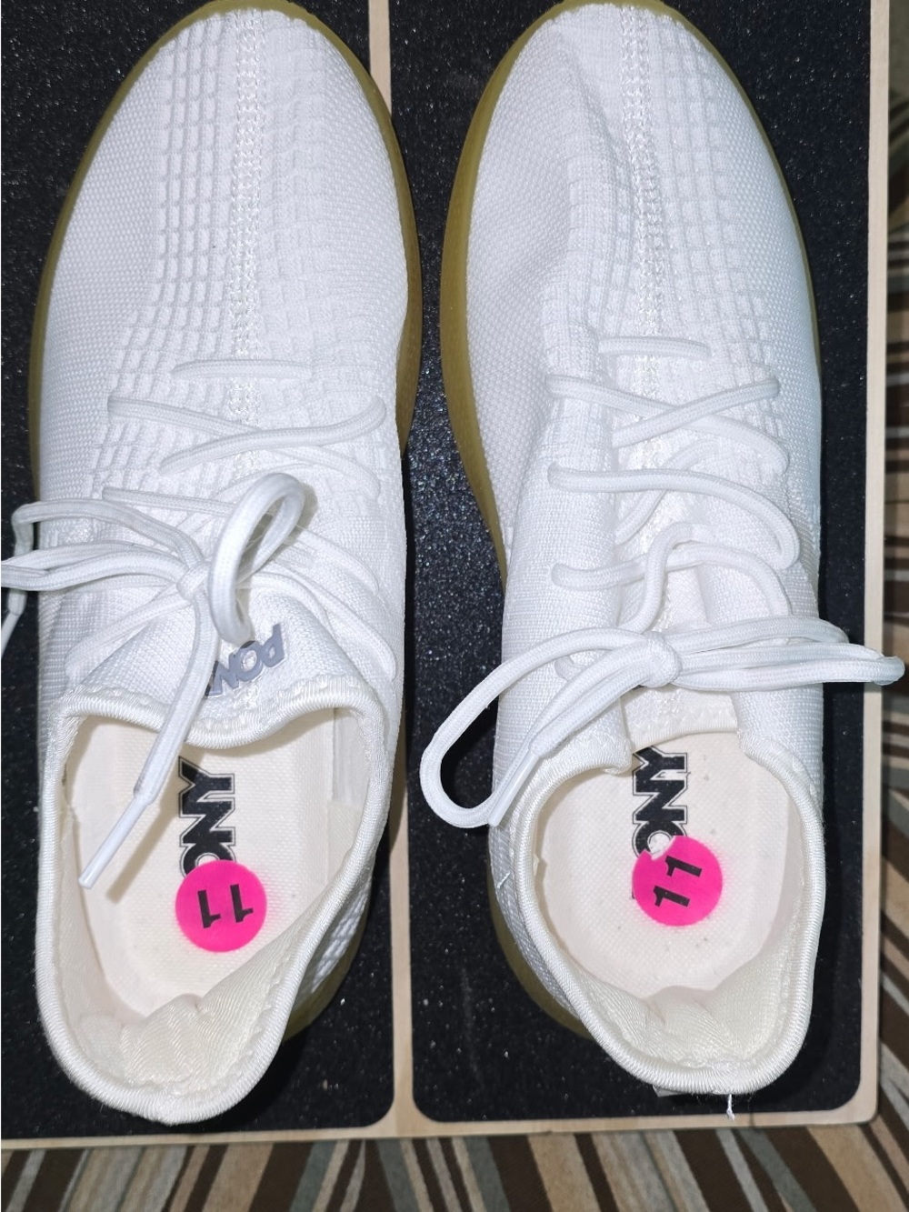 Pony Women's White Knit Lace-Up Sneakers with Gum Outsole